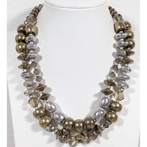 Premier Designs Gray Glass Multi Strand Statement Necklace Signed 17"